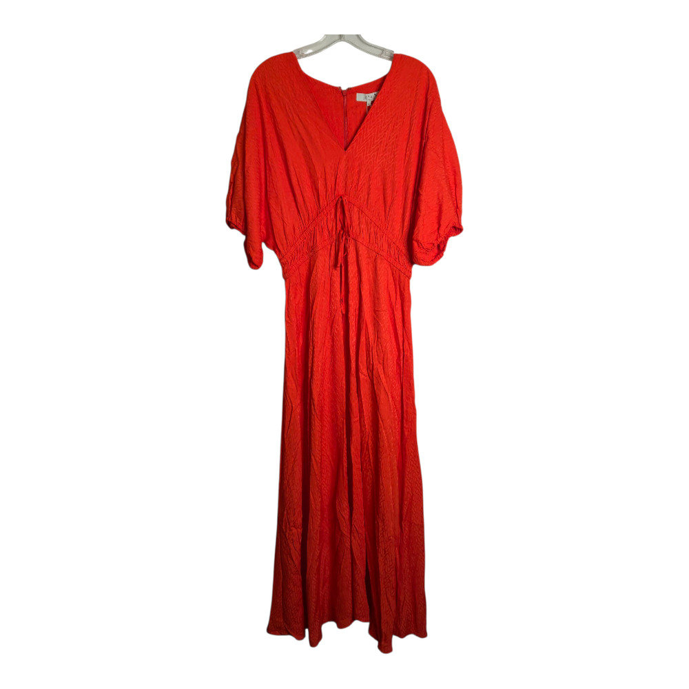 Casual Relaxed Textured V-Neck Midi Dress Size 12 Orange Pearl By Lela Rose NWT